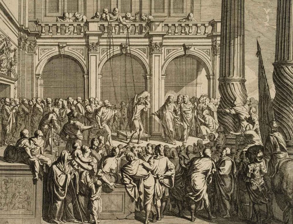 Illustrazione biblica. Guarigione di un paralitico